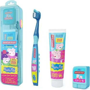 Imagem de Kit Creme Dental Escova de Dente Fio Dental Dentalclean Peppa Pig