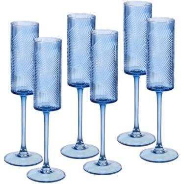 Imagem de Rkyhwowby Taças de champanhe clássicas cristal taças de champanhe sopradas à mão taças de vinho para festa de casamento (6, azul)