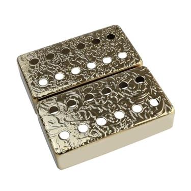 Imagem de OVSAL Conjunto de 2 capas de captador de guitarra de latão douradas de 50 mm/52 mm com haste Spcing, capas de captador de guitarra elétrica Humbucker para guitarra elétrica Ep Lp Les Paul