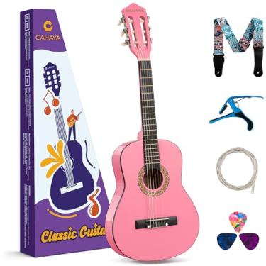 Imagem de CAHAYA Kit de guitarra clássica 76 cm - Conjunto de guitarra infantil com gola Okoume, bolsa, alça de nylon, palhetas, presente musical para meninas iniciantes