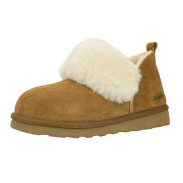 Imagem de PAMIR Bota feminina de camurça genuína para mocassim no tornozelo, pantufas, espuma de memória, interior e exterior, Castanho, 10