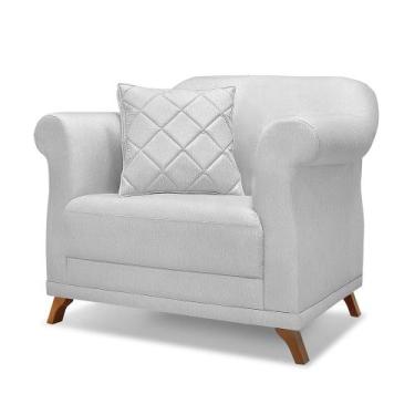 Imagem de Poltrona Decorativa em Linho Rústico Grigio com Pés de Madeira - Amste