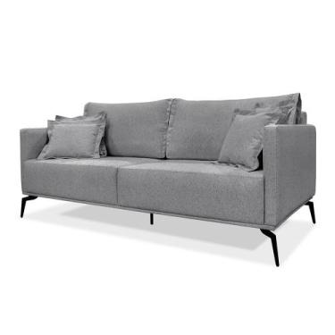 Imagem de Sofá 3 Lugares 2,20m Estofado em Linho Cinza com Pés Metálicos - Livin