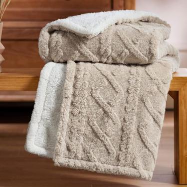 Imagem de Cobertor Bedsure Sherpa Twin Size Bege 150x200cm Fuzzy Soft