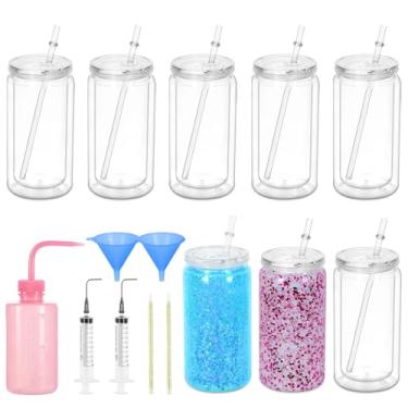 Imagem de Maucircol Copo acrílico para globo de neve de 473 ml, incluindo kit DIY, pacote com 8 copos de plástico transparente pré-perfurados de parede dupla para globo de neve com glitter, copo globo de neve