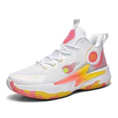 Imagem de Bolognifi Tênis de basquete masculino da moda, calçados esportivos antiderrapantes para atividades ao ar livre Equipamento de basquetebol(Orange,41 BR)
