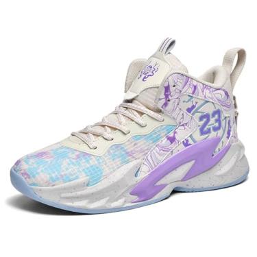 Imagem de Bolognifi Tênis de basquete masculino cano alto para esportes ao ar livre, corrida e tênis Equipamento de basquetebol(Purple,34 BR)