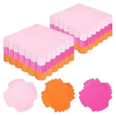 Imagem de Greencian 150 guardanapos rosa e laranja 16,5 cm x 16,5 cm guardanapos de coquetel laranja rosa 3 cores toalhas de mão descartáveis para tequila nascer do sol festa chá de bebê aniversário