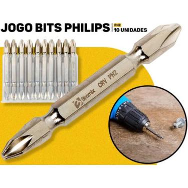 Imagem de Jogo Kit 10 Peças Bits Philips Profissional Duplo 65mm Crv De Aço Crom