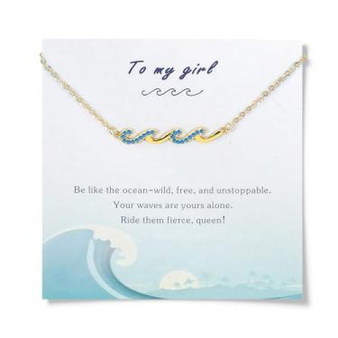 Imagem de Dkodfi Colares femininos, colar delicado banhado a ouro 14K, colares de amizade, colar de ondas, presentes para mulheres, joias de praia, presentes de aniversário para irmã/mãe/filha/melhor amiga
