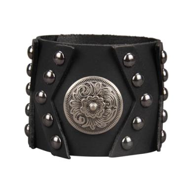 Imagem de JAOYU Pulseira de couro punk pulseira de couro gótico pulseira de rock pulseira de motociclista para homens braçadeira de couro preta joia feita à mão, Large, Couro sintético, Sem Pedra Preciosa