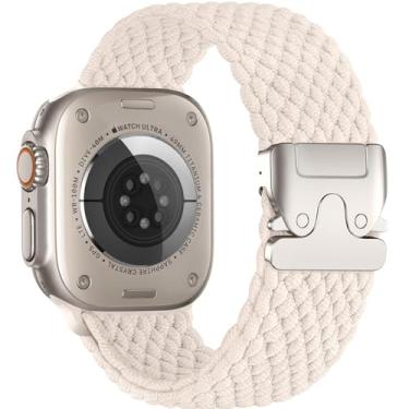Imagem de Pulseira feminina e masculina de 41 mm, 40 mm, 38 mm, 42 mm, 49 mm, 46 mm e 45 mm, pulseira esportiva trançada de nylon macio para iWatch SE Ultra 2 séries 10, 9, 8, 7, 6, 5, 4 e 3, Starlight