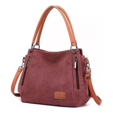 Imagem de Bolsa de ombro feminina de algodão e couro marrom - J-One