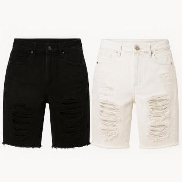 Imagem de Kit 2 Bermuda Jeans Masculina Rasgada Destroyed Moda Verão Tendência L