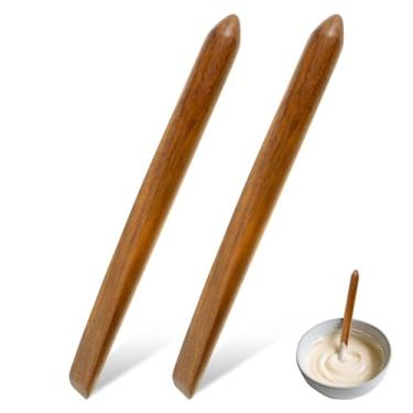 Imagem de LCZNXJJY 2 peças de palitos de mistura de pão de madeira de 28 cm, espátula de liquidificador de massa fermentada, ferramenta de palito de spurtle de pão, haste de mexer de madeira para cozinhar