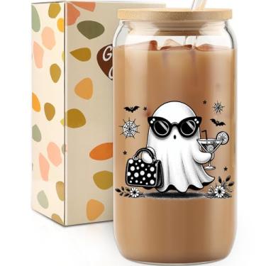 Imagem de Presentes de Halloween, copo de café gelado de fantasma da moda, copo de vidro de festa com tema de Halloween, fantasma engraçado, cesta assustadora de boo para a temporada, presente para amantes de
