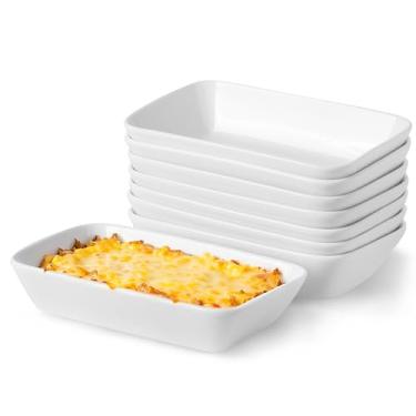 Imagem de XINLTC Assadeira de cerâmica de 400 ml, pacote com 8, 19 x 11 x 3 cm, forma retangular para forno, micro-ondas, fritadeira a ar, torradeira, forno, ramequins ovais de porcelana, seguro para forno de