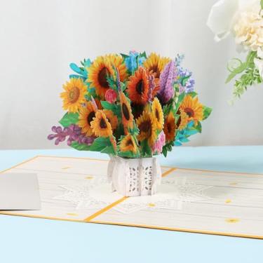 Imagem de DJAPWPX Cartão de cesta de flores 3D pop-up de papel, cartão de felicitações de cesta de flores 3D com imagem vívida, bom significado para aniversário, casamento, formatura