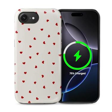 Imagem de casesok Capa para iPhone 16e, compatível com MagSafe, capa rígida de camada dupla + capa de silicone, proteção total à prova de choque para iPhone 16e-Red Hearts Girly Aesthetic