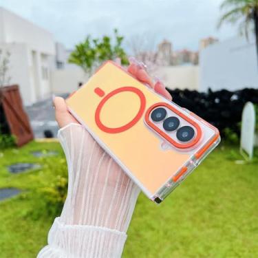 Imagem de Capa para Samsung Z Fold 6 Senior com lente metálica descolorida, magnética, à prova de choque, com carregamento sem fio (para Samsung Z Fold 6/laranja)