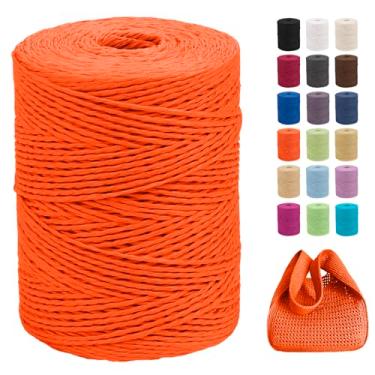 Imagem de CAMAL Fio de ráfia de 2 mm x 328 jardas para crochê, fita de papel de ráfia trançada de 2 camadas para embrulho de presente, cordão de ráfia suave para crochê rosa, chapéus, bolsas, artesanato de mão