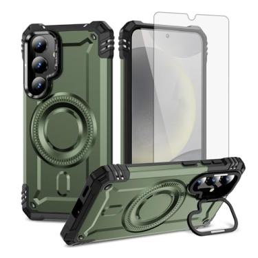 Imagem de Furiet Capa de celular para Samsung Galaxy S24/S25 5G com protetor de tela de vidro temperado, amortecedor rígido de 2 camadas, carregamento sem fio, suporte Magsafe, silicone macio híbrido para S 24