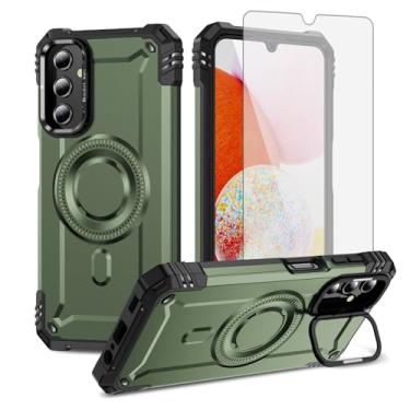 Imagem de Furiet Capa de telefone para Samsung Galaxy A14/M14 5G e protetor de tela de vidro temperado com duas camadas, amortecedor rígido, carregamento sem fio, suporte Magsafe, à prova de choque, silicone