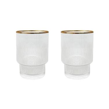 Imagem de Copo Baixo De Cristal Wolff 220 ml Borda Dourada Lines 2 Peças