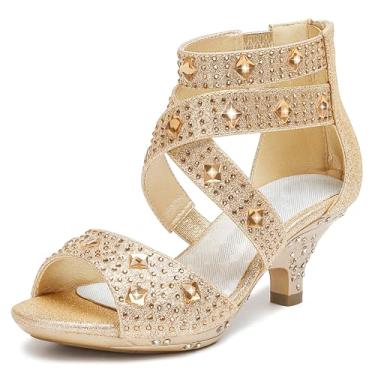 Imagem de Dufannie Sandálias de salto alto para meninas com flores e festa com glitter, Dourado, 2 Big Kid