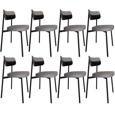 Imagem de Kit 08 Cadeiras Estofada Para Sala de Jantar Astrid Preto C01 Linho Cinza Courino Preto - Lyam Decor