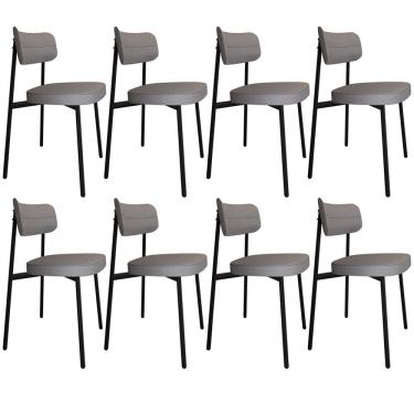 Imagem de Kit 08 Cadeiras Estofada Para Sala de Jantar Astrid Preto C01 Linho Cinza - Lyam Decor