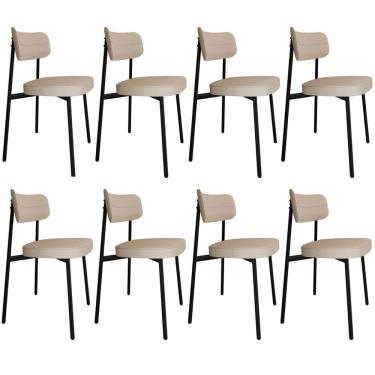 Imagem de Kit 08 Cadeiras Estofada Para Sala de Jantar Astrid Preto C01 Linho Areia - Lyam Decor