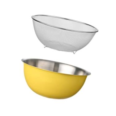 Imagem de IEUDNS 2 peças de escorredor de macarrão e arroz, escorredor de tigela microporoso de aço inoxidável 304 com bacia para arroz, 22cm