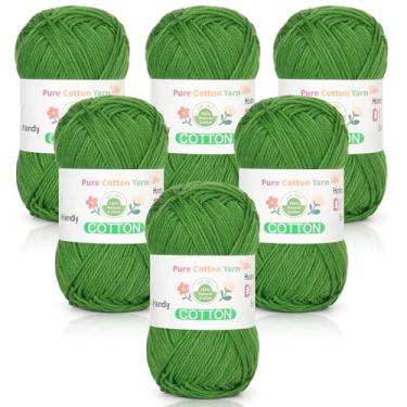Imagem de Katech Fio de algodão puro para crochê e tricô – Soft Sport Weight CYC #2, 6 novelos (50 g cada, 300 g no total), fio de crochê ideal para panos de prato, roupas de bebê, meias, lenços leves (grama)