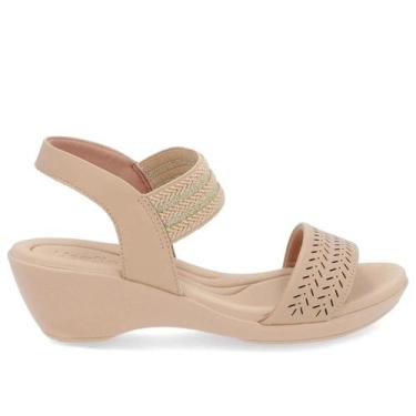 Imagem de Sandália Anabela Couro Tira Elástico Usaflex - Nude, 37