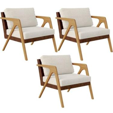 Imagem de Kit 03 Poltronas Decorativas Pietra L02 material sintético Marrom Linh