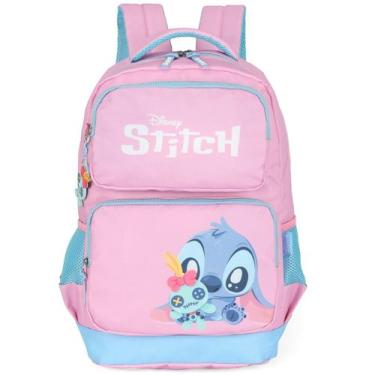 Imagem de Mochila Costas Escolar Juvenil Stitch com Chaveiro ROSA - Luxcel