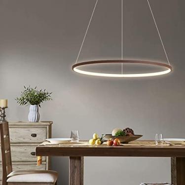 Imagem de Luminária pendente redonda com controle remoto regulável, altura ajustável, luz de teto para sala de estar, sala de jantar, escritório, quarto (marrom, 60 cm)