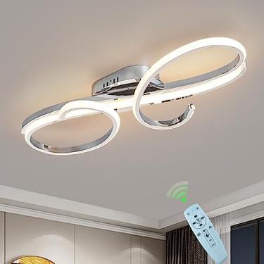 Imagem de Plafon LED, plafon de design moderno, candeeiro de sala de estar com controlo remoto, candeeiro de teto regulável para sala de jantar, cozinha, plafon economizador de energia (prata cromado,