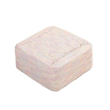 Imagem de pufe Almofada de futon para casa chão espessada Fio algodão quadrado tecido banquinho curto Sala estar Varanda Mesa centro Pequeno banco para sentar(Branco,40x40x30cm)