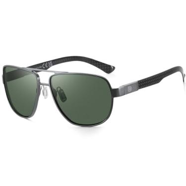 Imagem de DUCO Óculos de sol aviador para homens, lentes polarizadas masculinas, proteção UV, fibra de carbono, templo, óculos de sol masculinos para dirigir 3051, Armação de bronze e lente verde, common