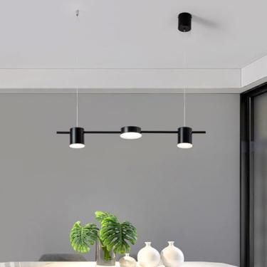 Imagem de Lustre moderno LED linear regulável, luminária pendente de teto industrial preta, lustre longo para sala de jantar, cozinha, ilha, sala de estar, bar, escritório, escuro