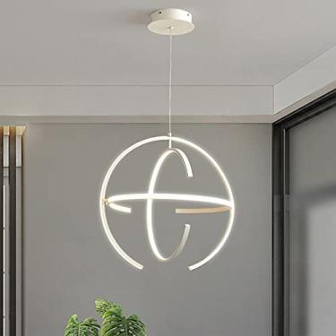 Imagem de Lustre LED moderno para sala de jantar, cozinha, quarto, sala de estar, contemporâneo, acrílico, pendente, com 3 anéis, globo, regulável, branco, 45x45 cm (18x18 polegadas)