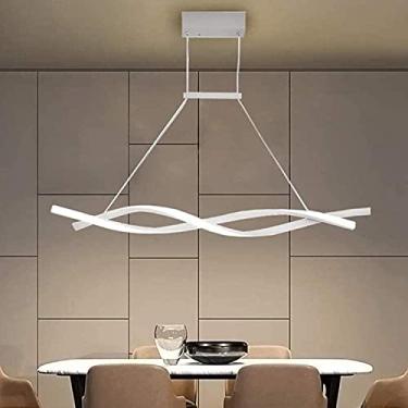 Imagem de Lustre LED Pendente de Teto Regulável com Controle Remoto Luminária Pendente Alumínio Acrílico Moderno Lustre LED Decoração de Ilha de Cozinha Luz Pendente, Branco-47,2 * 5,5 pol.