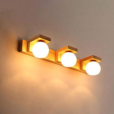 Imagem de Luminária de espelho para banheiro, arandela de madeira com abajur de vidro branco, lâmpadas frontais de espelho para sala de estar, quarto, lavabo, corredor, iluminação de quadro (cor: cor