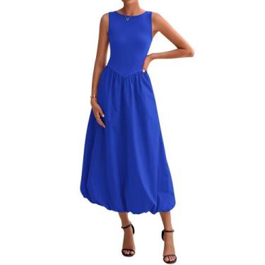 Imagem de Vestido feminino BTFBM 2025, casual, sem mangas, azul midi