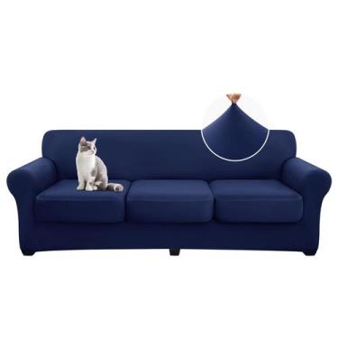 Imagem de Capas de sofá hyha para 3 almofadas: sofá lavável, macio, azul marinho