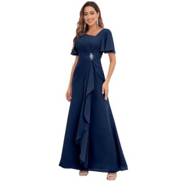 Imagem de Vestido PRESEOSSA em chiffon azul marinho Mother of the Bride A Line