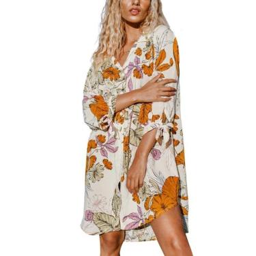 Imagem de Vestido de praia Cover Up CUPSHE Vestido de camisa floral branco amare