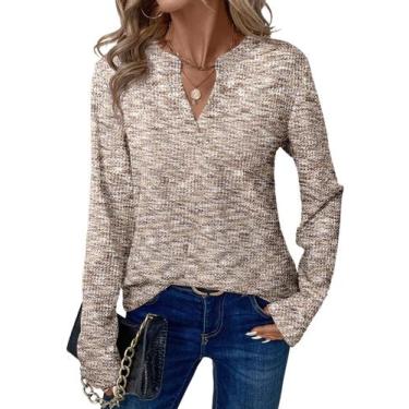 Imagem de Blusas femininas de manga comprida Dokotoo com decote em V, malha waff